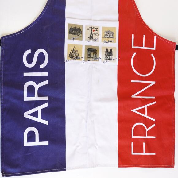 Paris France Chef's Apron French Adjustable Kitchen Cooking Smock Red White Blue - Picture 2 of 8